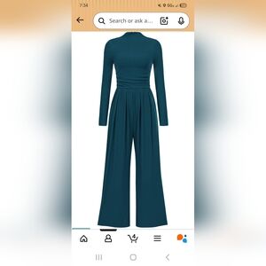 Long Sleeve Teal Wide-Leg Jumpsuit